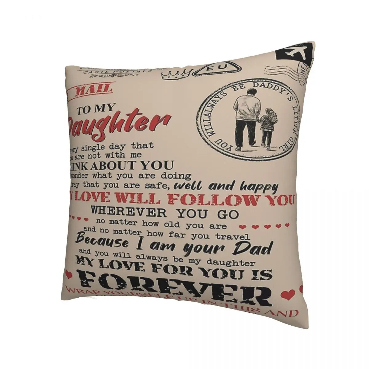 Air Mail To My Daughter Love Your Dad For Family Pillowcase Backpack Cushion For Home Printed Office Coussin Covers Decorative