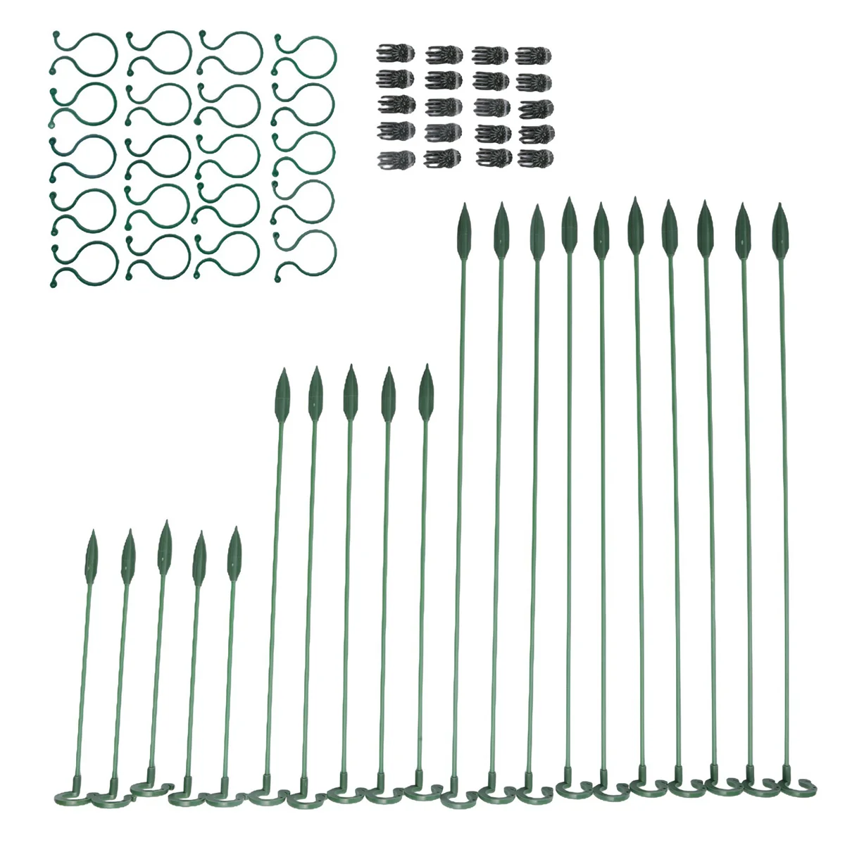 60Pcs Plant Supports Set - 20 Pack Flower Plant Stakes Sticks (3 Sizes), 20 Plant Support Clips and 20 Orchid Clips