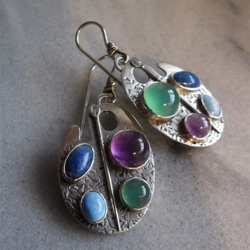 New Vintage Multicolor Stone Indian Jewelry Dangle Earrings for Women Ethnic Tribal Drop Hook Earrings Statement Accessories