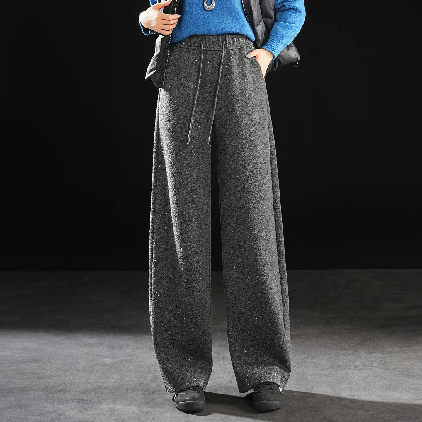 

Thiened iny Wool Straight Leg Casual Pants Women's Winter New Faion Sweatpants High Waist Straight Tube Pants