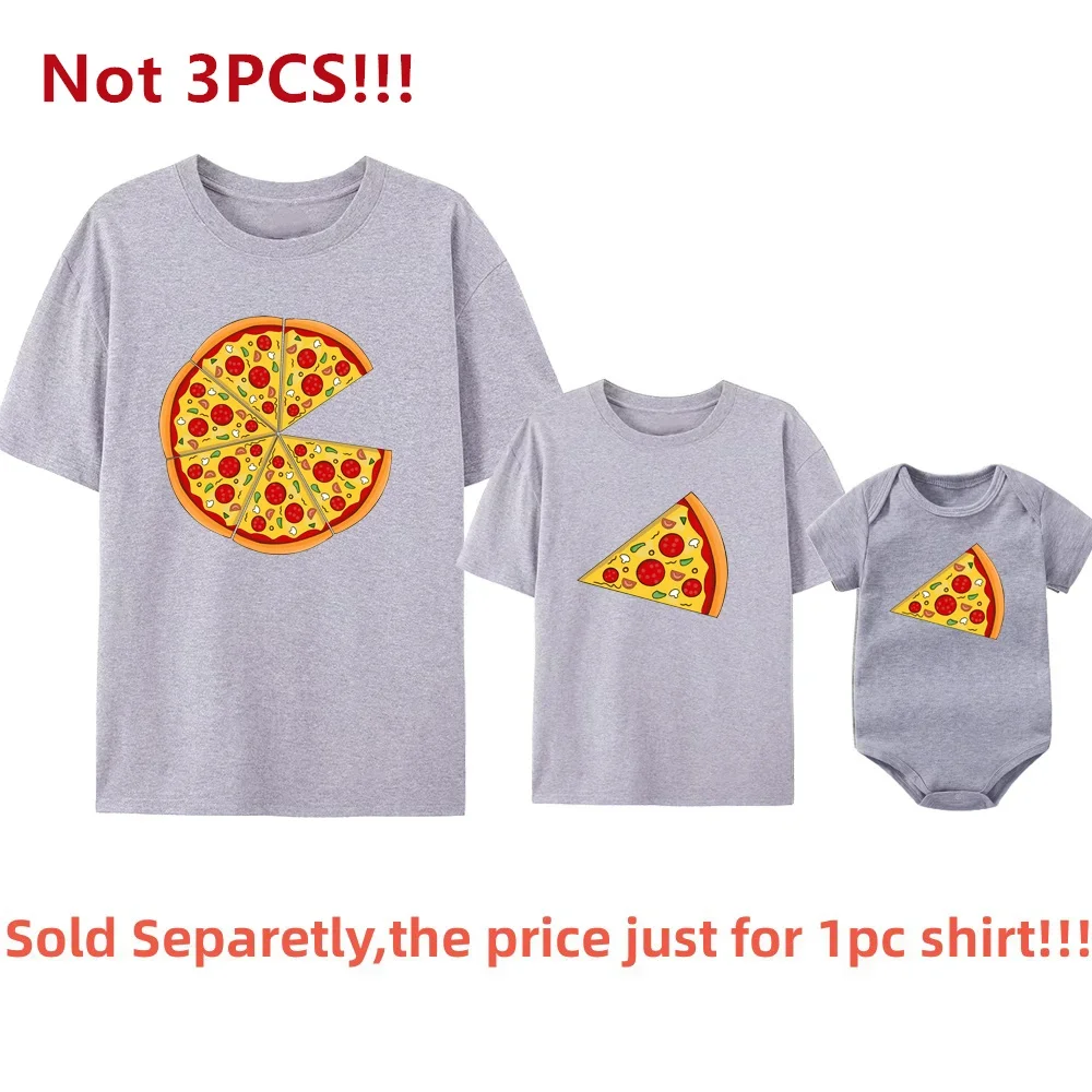 Funny Pizza and Pizza Slice Print Family Matching Shirts Cotton Dad and Daughter Son Kids Tshirts Baby Rompers Father\'s Day Gift