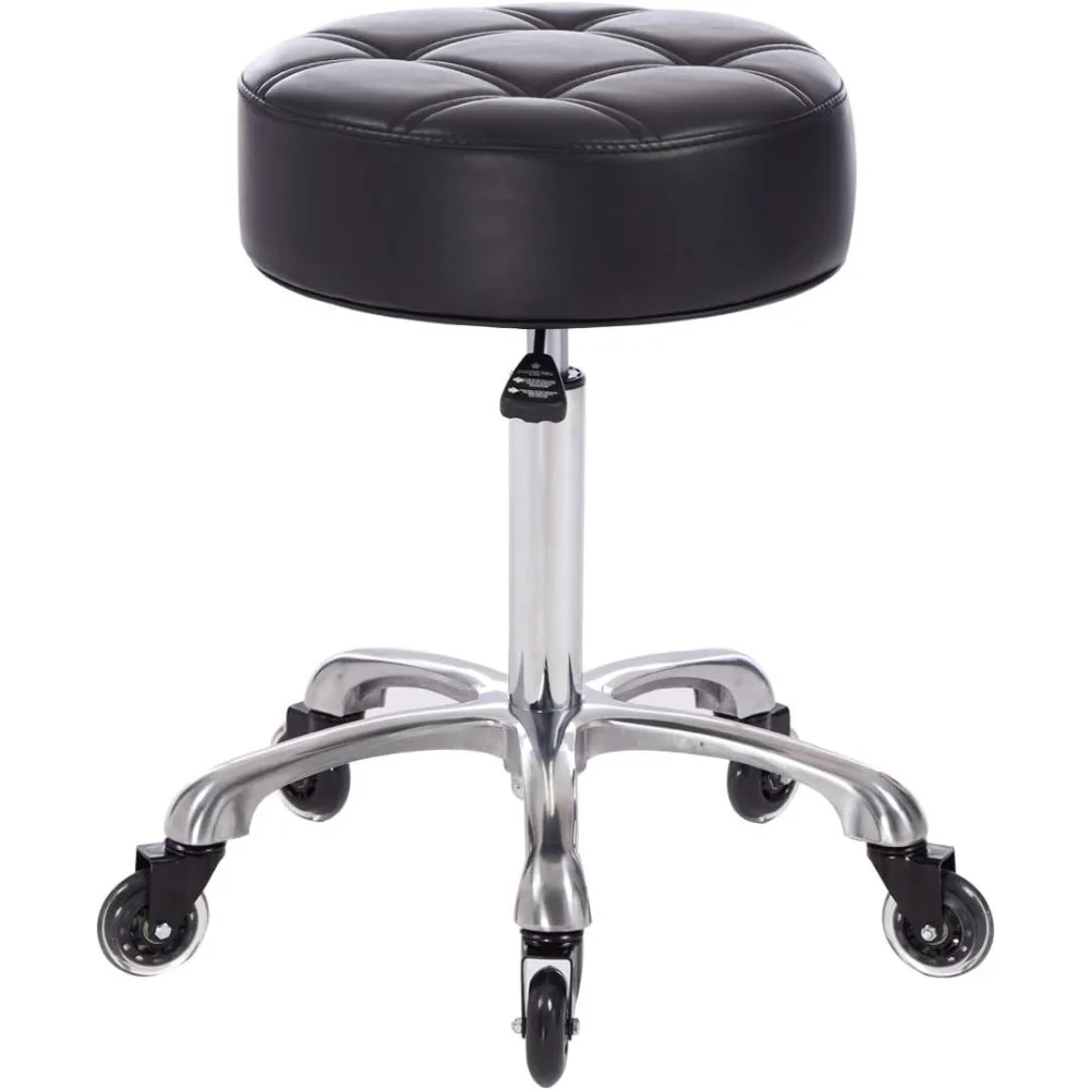 Rolling Salon Stool with Wider Round Seat- Height Adjustable Heavy-Duty Chair with Wheels for Salon Esthetician and Home Office