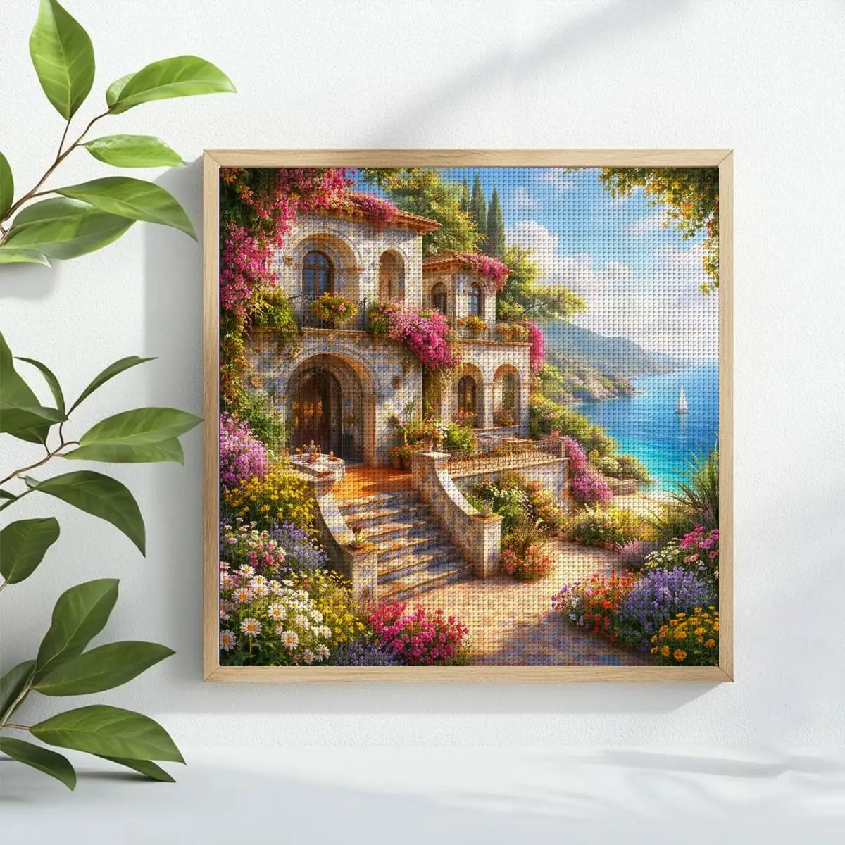 1 Stück 40x40 cm/15,74 Zoll Kreuzstich-Set mit Hausmotiv, DIY-Set 11CT/14CT, DIY-Stickset, Vollstickerei – Detail 1