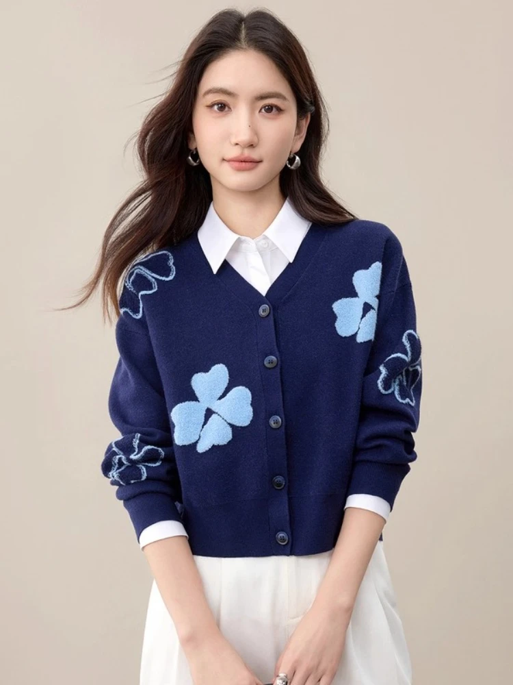 

SENTUBILA женский свитер контрастного цвета с v-образным вырезом, кардиган, осень 2022, простой офисный повседневный вязаный пуловер W53EB3135