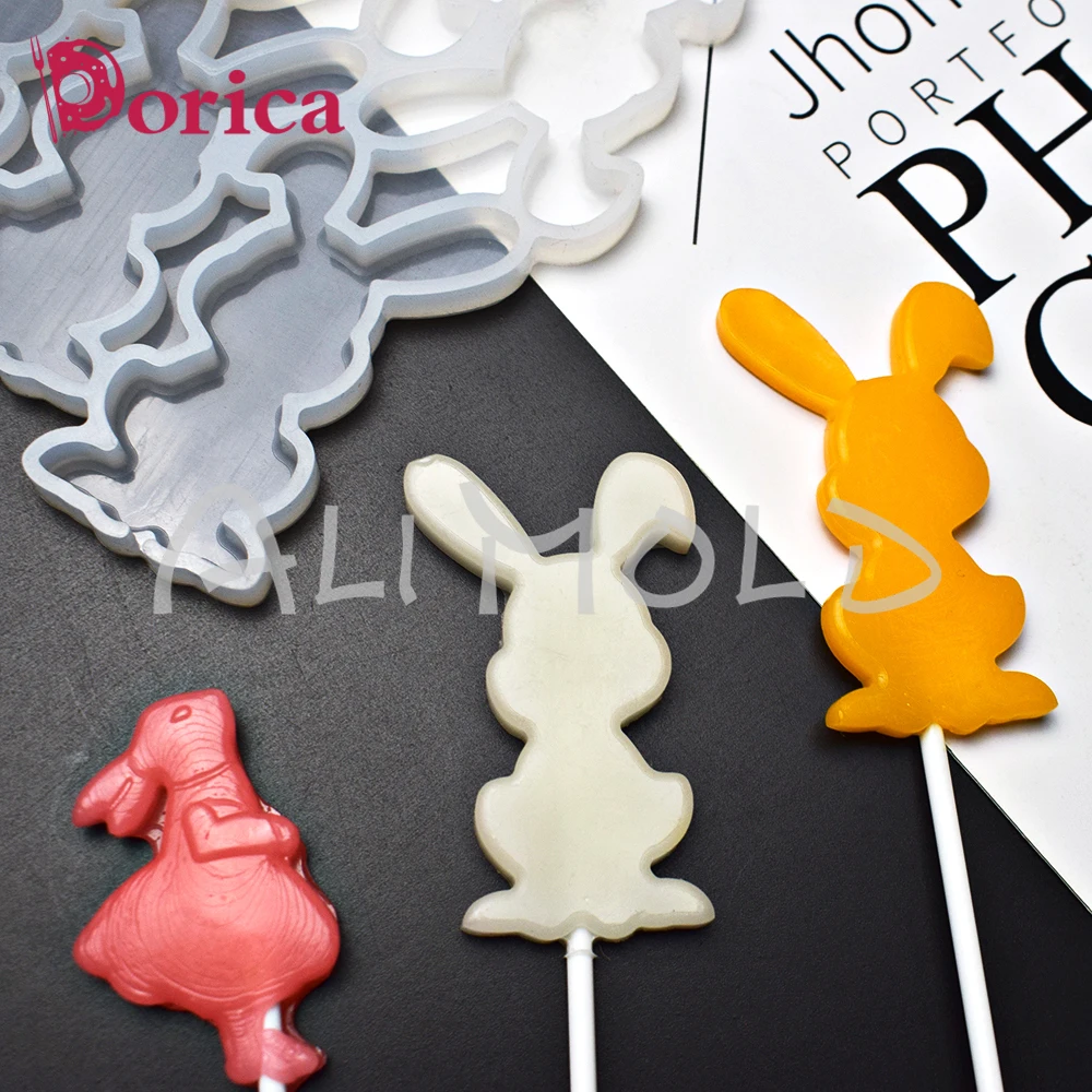 Dorica Long Ear Bunny Design Lollipop Epoxy Mold Chocolate Cake Silicone Mould Fondant Cake Decorating Tools Kitchen Bakeware