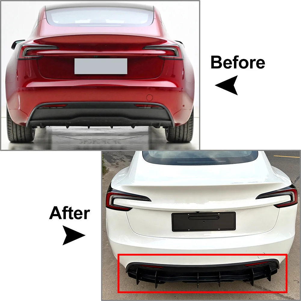 3Pcs/Set Glossy Black Car Rear Bumper Lip Diffuser Spoiler Protector For Tesla Model 3 2023-2024