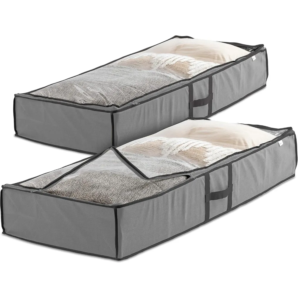 Under Bed Storage Pack of 2 Under Bed Storage Containers for Clothes Blankets Winter Clothing Shoes Under The Bed Storage Handle