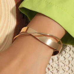 Tocona Simple Style Gold Color Bangle for Women Men Charms Cross Alloy Metal Opening Bracelet Jewelry Festival Gift 22240