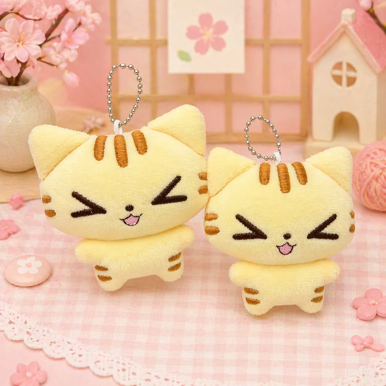 

Kawaii Cute Plush Yellow Kitten Cartoon Ancient Small Animals Cat Doll Backpack Pendant Keychain Party Friend Gifts
