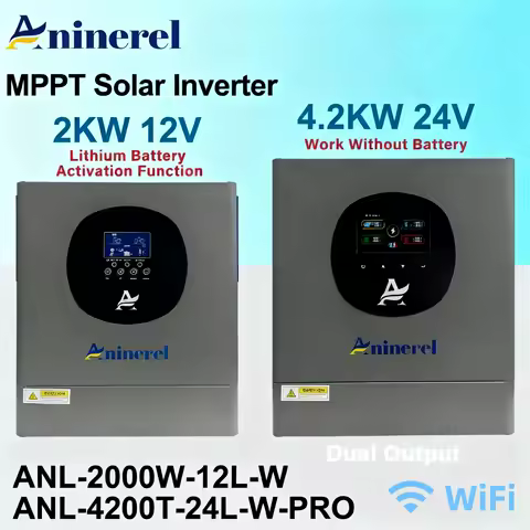 Aninerel 2KW 4.2KW Hybrid Solar Inverter On Grid + Off Grid 230Vac Pure Sine Wave Inverter MPPT Solar Charger PV 60-500VDC WIFI