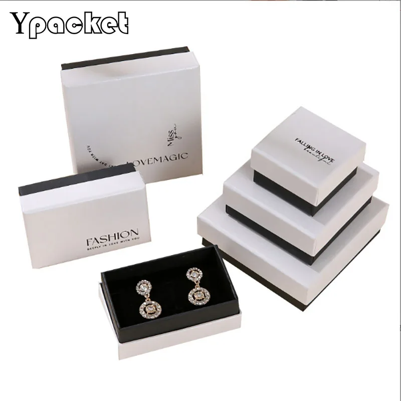 

Fashion White Jewelry Gifts Packing Kraft Paper Box Gift Bag For Ring Necklace Earrings Pendant Wedding Valentines Day 48Pc/Lot