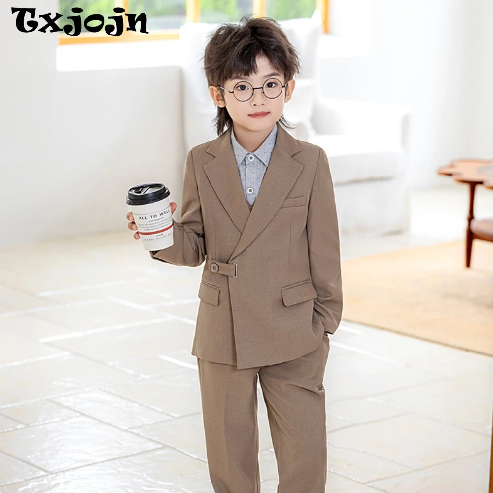 Txjojn Casual Boys Suits 3 Pieces Jacket Vest Pants Photography Outfit,Smart Stylish Notched Lapel Kids Tuxedo For Banquet Party