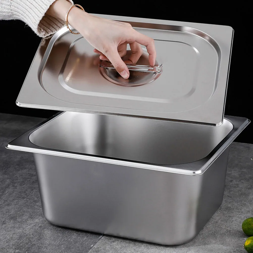 

Stainless Steel Food Pan Buffet Tray Deep Serving Dish Lid Corrosion Resistant Smooth Surface Rounded Corners