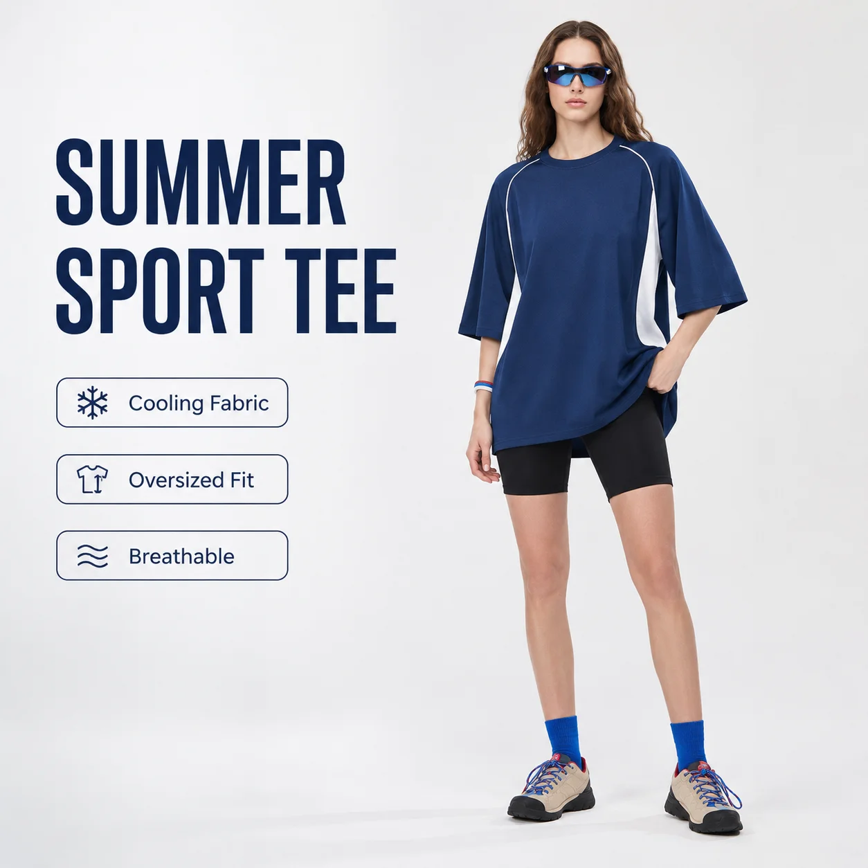 Women Oversized Sports T Shirt Summer Breathable Color Block Crew Neck Short Sleeve Loose Fit Outdoor Workout Tee Top
