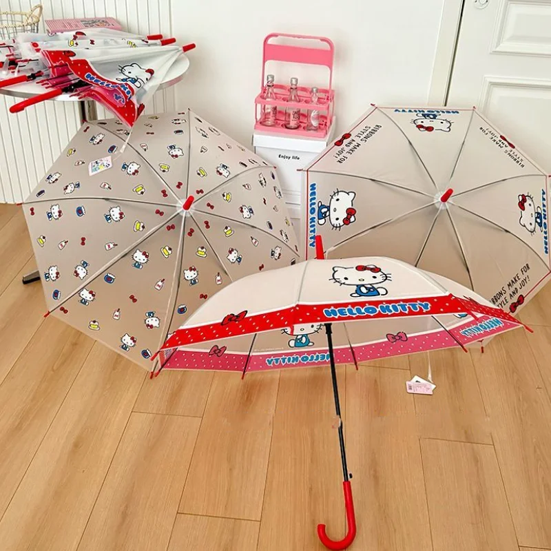 

Sanrio Hello Kitty прозрачный зонт мультфильм аниме зонт с длинной ручкой матовая отделка студенческий автоматический зонт подарки для девочек