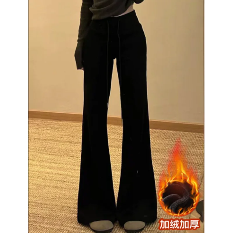 

Зимние женские повседневные бархатные свободные брюки, корейские женские модные расклешенные брюки, осенние женские новые однотонные брюки с высокой талией