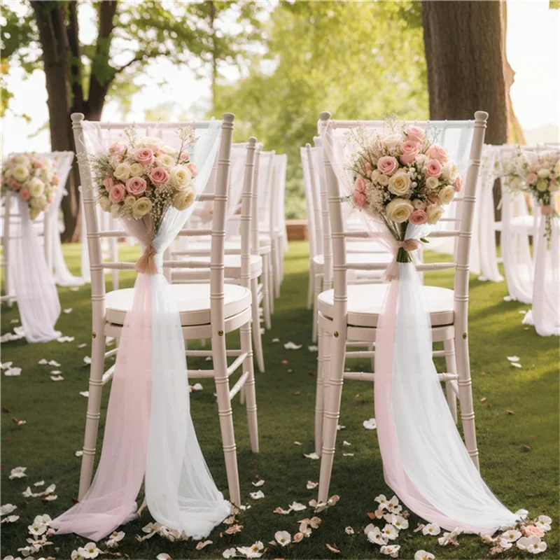 

10PCS 17x275cm Light Pink Chiffon Chair Sashes Weddings Ceremony Aisle Chairs Banquet Baby Shower Birthday Parties Decor