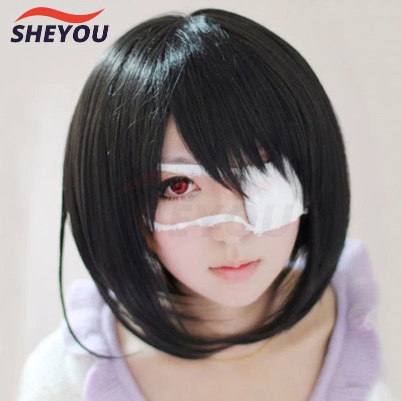 Another Mei Misaki Short Black Styled Heat Resistant Hair Cosplay Costume Wig + Optional Eye Patch