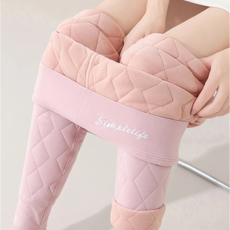 Women High Waist Thick Thermal Pants Winter Windproof Knee Middle Aged Elderly Base Pant Elastic Waist Tummy Control Base Layer