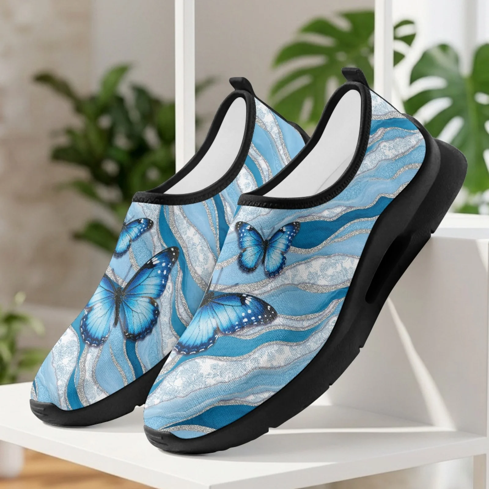 PENSTROLL Blue Butterfly Agate Comfortable Casual Flats for Men Skate Swimming, Fashion Casual Men's Slip On Sneakers