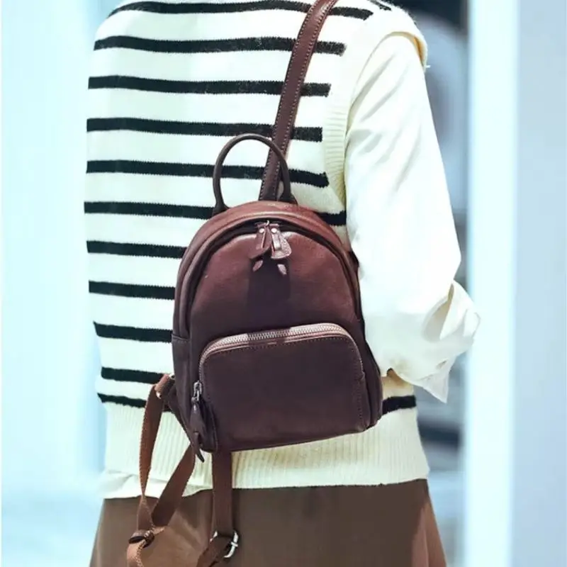 Simple fashion natural genuine leather ladies small backpack weekend outdoor designer luxury real cowhide women's mini backpack