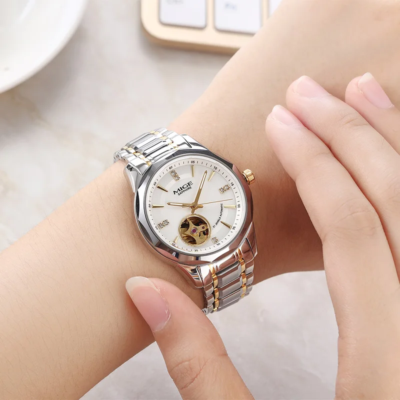 MIGE Original MIYOTA Women's Watches Mechanical Automatic Watch Waterproof Luxury Luminous Skeleton Wristwatch Stainless Steel