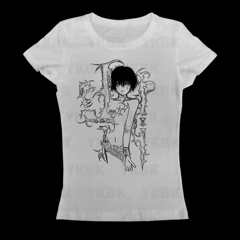 

Y2k Anime Streetwear O-neck 90s Text Print Letter Tops Women Harajuku Simple Vintage Crop Tee Aesthetic emo Casual T-shirt Girl