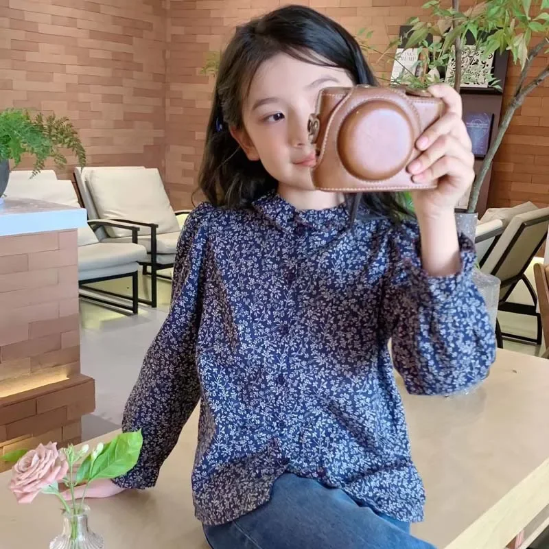 En Stock, ropa de otoño 2024, ropa para niñas, Camisa de algodón Floral, camisas de flores para niñas, ropa de Boutique para niños, blusa para niñas