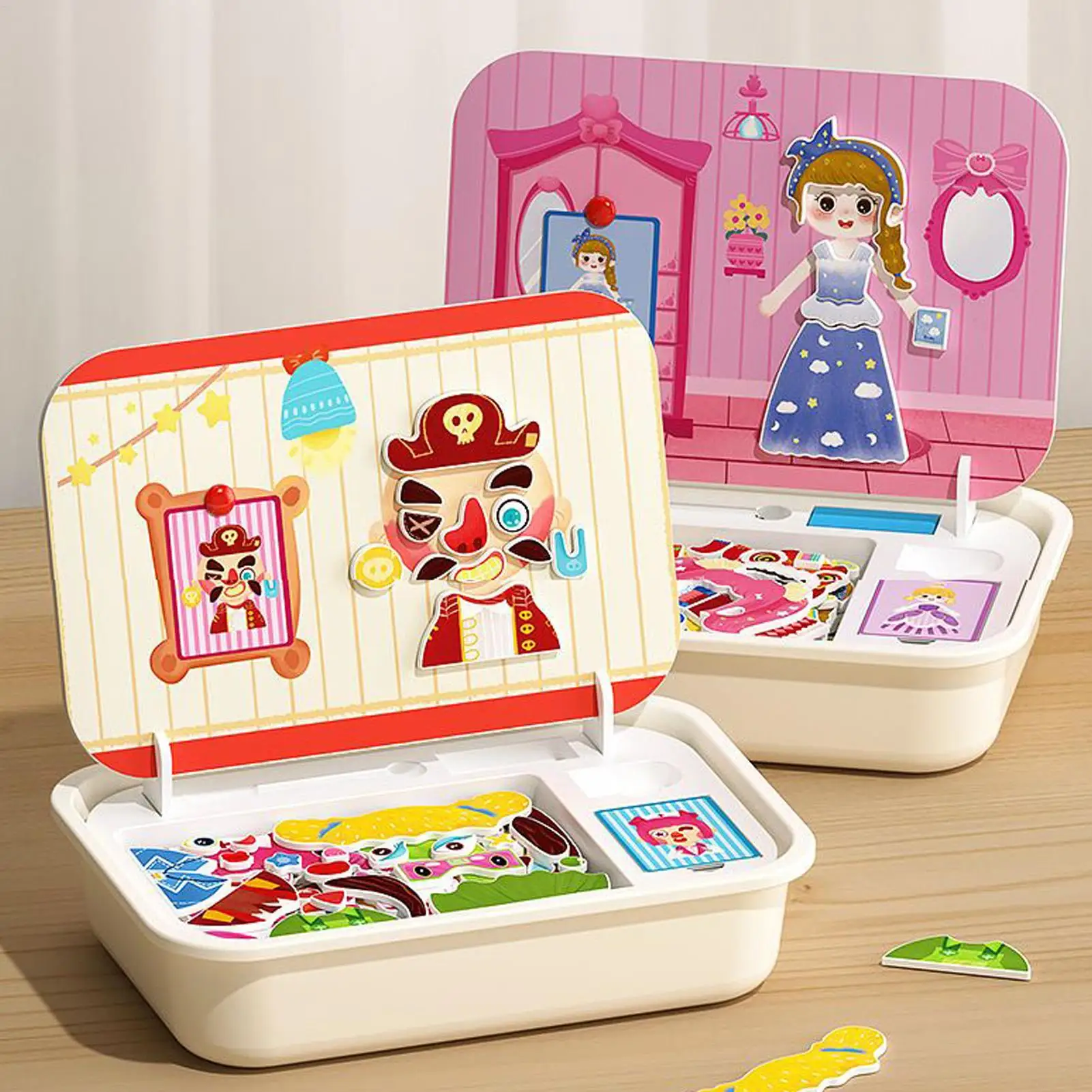 Quebra-cabeças magnéticos de madeira, quebra-cabeças de viagem magnéticos com caixa de armazenamento, brinquedo educacional de aprendizagem para idades de 3 a 6 crianças pequenas