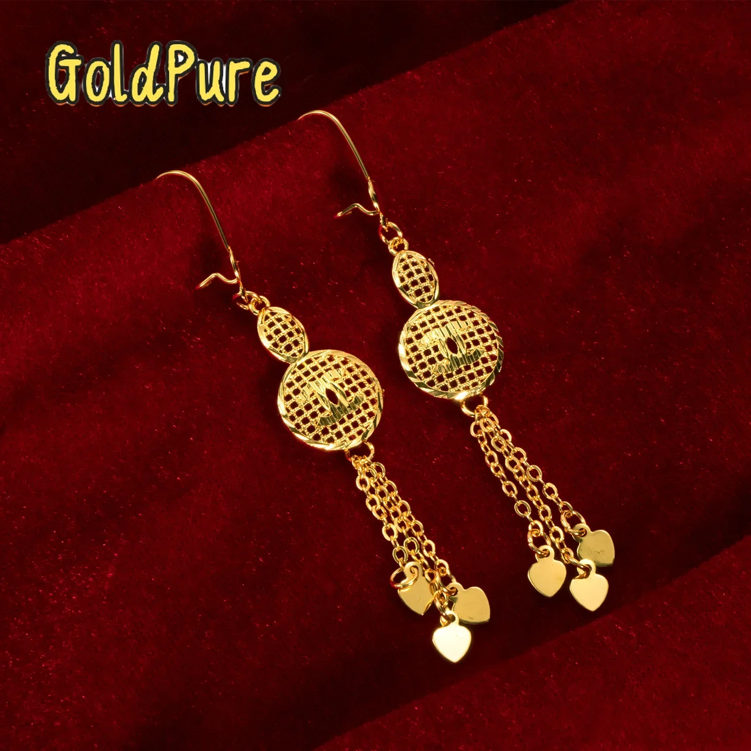 

Goldpure Dubai Africa 9999 24K Real Gold Women's Jewelry Set Middle Eastern Bridal Necklace Earring Ring Bracelet Four-Piece Set