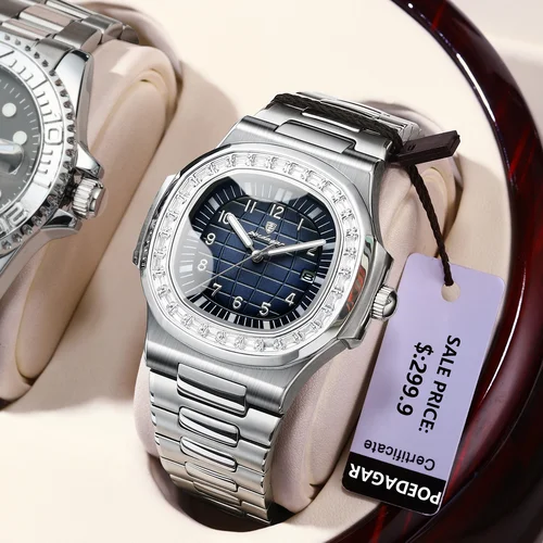 POEDAGAR, relojes cuadrados de lujo para hombre, Reloj de pulsera resistente al agua con fecha luminosa para hombre, Reloj de cuarzo de acero inoxidable a la moda para hombre