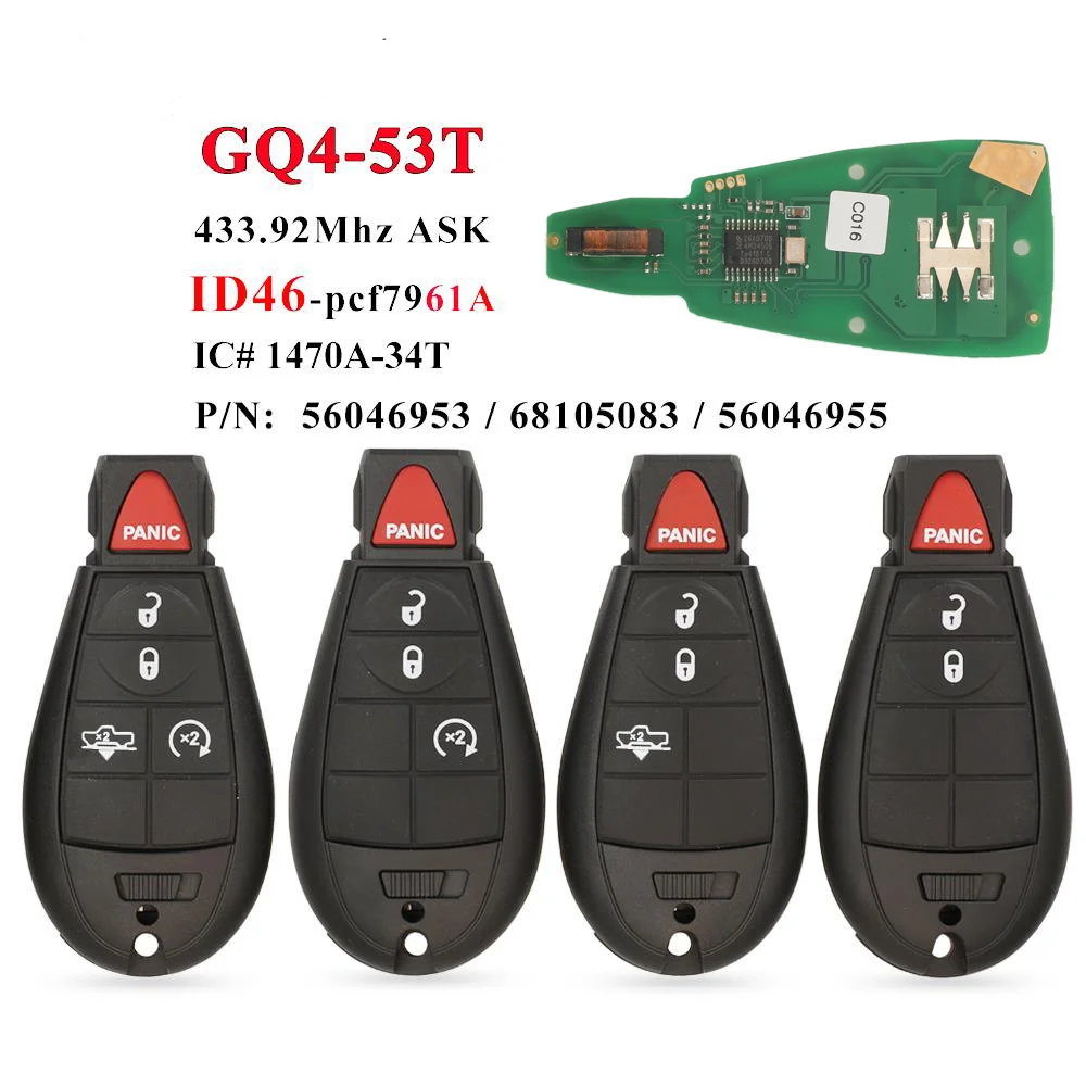 

GQ4-53T Fobik Remote Car Key 433MHz ID46-PCF7961A Chip for Dodge RAM 1500 2500 3500 4500 2013-2018 56046953 68159655
