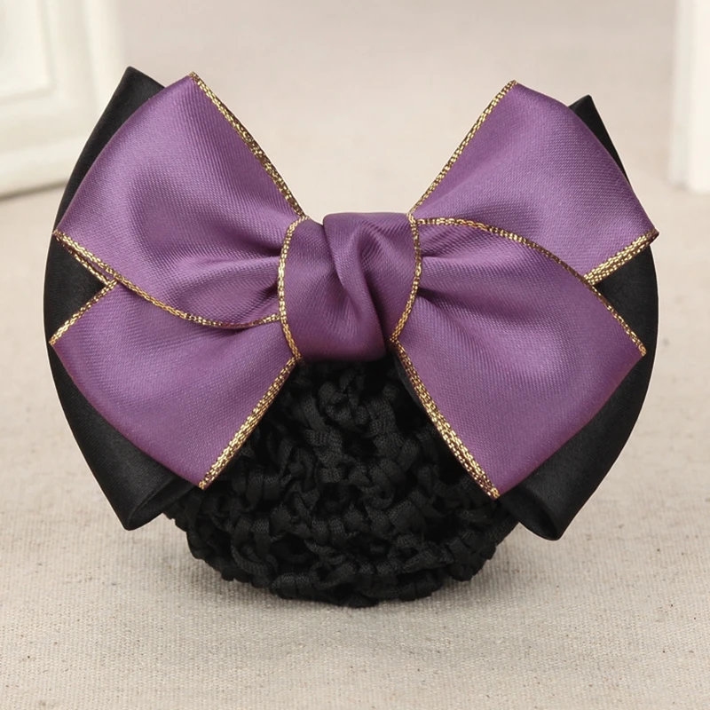 Bowknot Decor Snood Net Barrette Imitation Silk Hair Clip Elegant Hair Styling Accessory