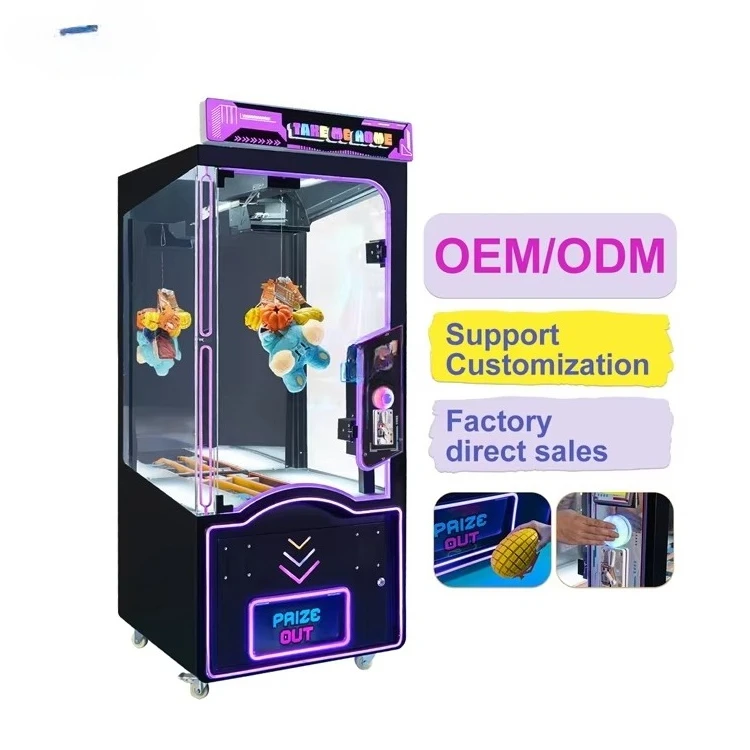 Custom pink date cut gift game arcade machine claw machine coin game plush toy