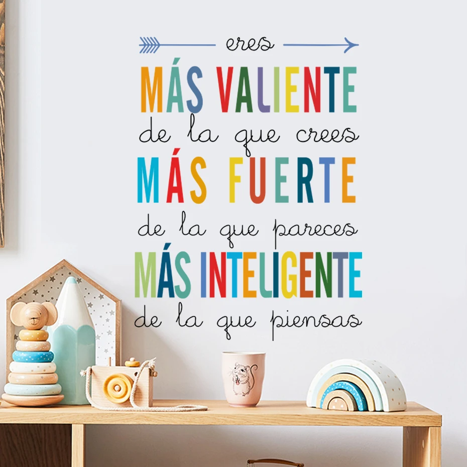 Spanish for DIY kids room decor You are braver than you Wall Stickers for Waterproof Removable PVC Kids Room Home Decoration