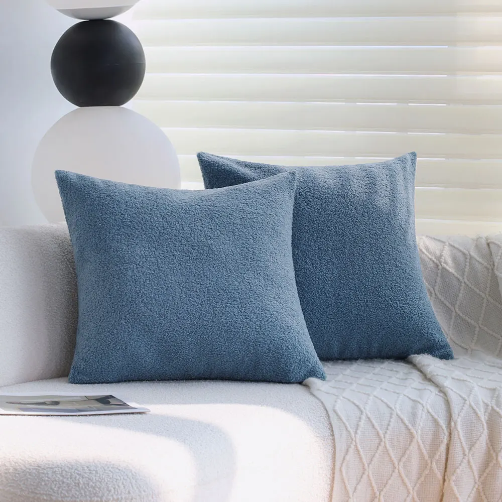 Weiche Teddy-Fleece-dekorative Kissenbezüge für Sofa, Wohnzimmer, einfache Heimdekoration, blauer Überwurf-Kissenbezug, 45 x 45 30 x 50, gemütlich