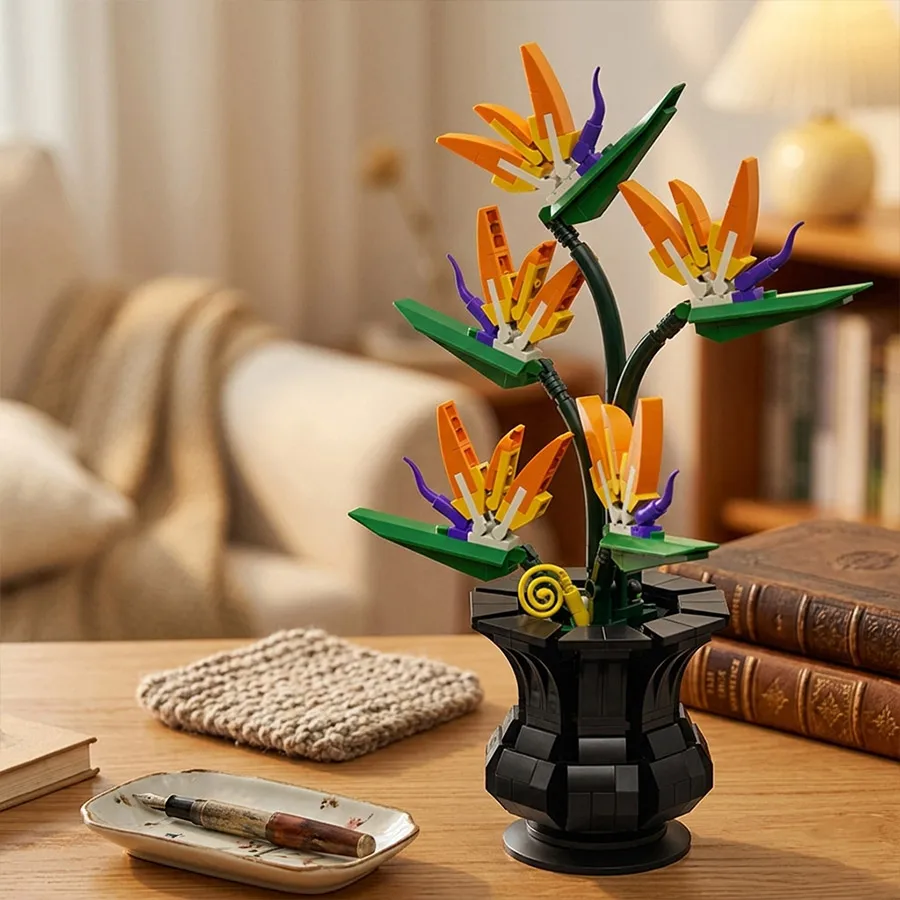 Bird of Paradise Bonsai Building Blocks Set Artificial Flower Plant Model DIY Block Kit Home Desk Decor Christmas Birthday Gift view 2