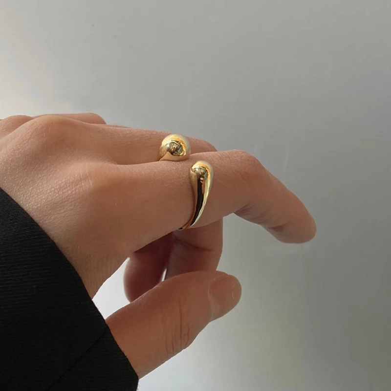 Peri\'sBox Gold/Silver Color Waterdrop Rings Asymmetric Double Circle Geometric Rings Minimalist Open Rings for Women 2020 Trendy