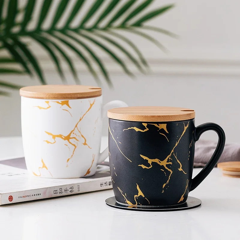 Luxury Gold Plated Marble Ceramic Coffee Cup Home Espresso 80ml Coffee Cup Afternoon Tea Dessert Tea Mug Office Mug Decoration