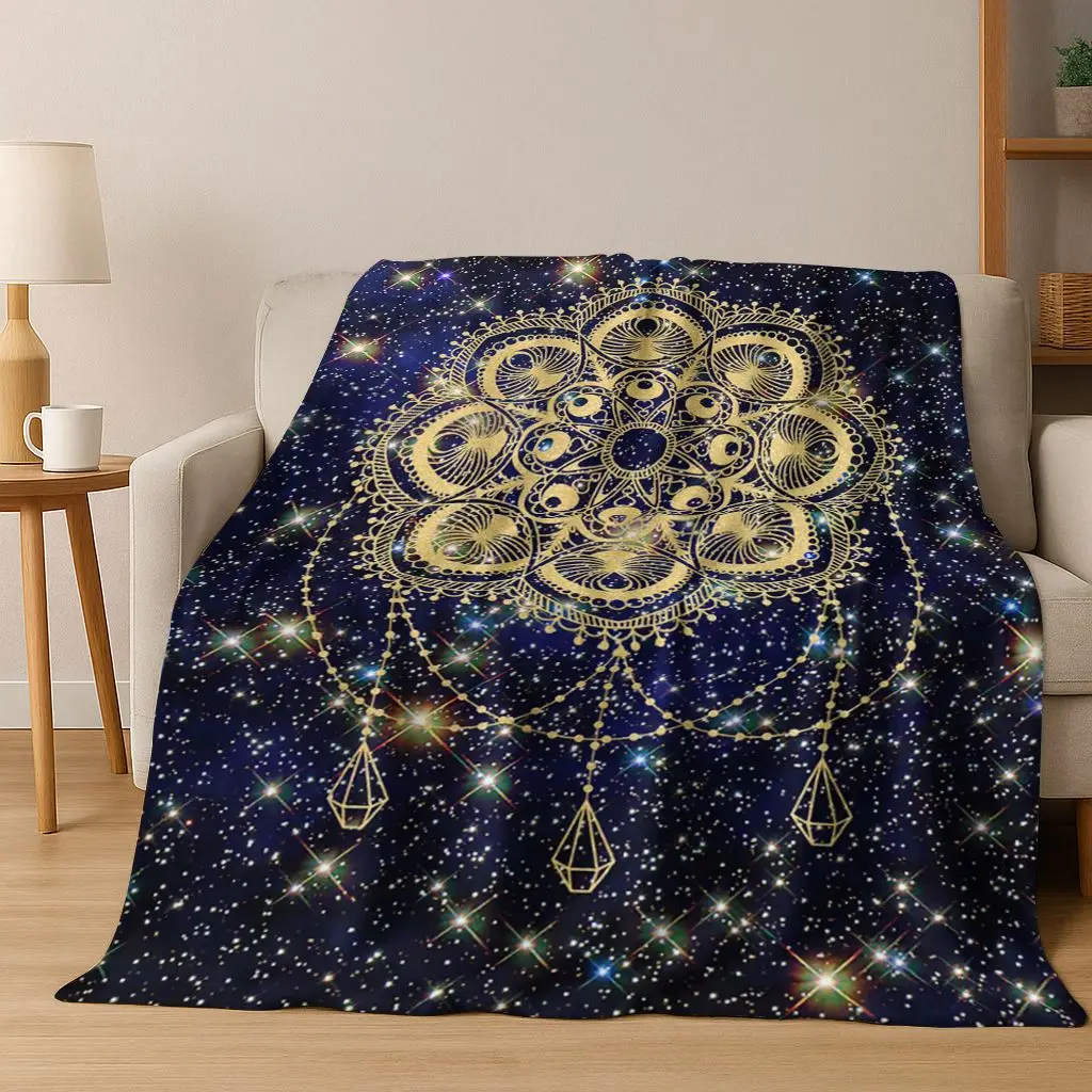 Rainbow Mandala Flower Chakras Yoga Bohemia Art Flannel Blanket,Cozy Soft Throw Blanket for Home Bedroom Bed Sofa Cover Kid Gift