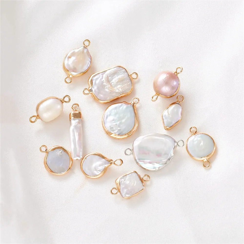 

Natural Pearl Baroque Shaped Pearl Double Hole Pendant Flat Circular Single Hanging Double Hanging Jewelry DIY Edging Accessorie