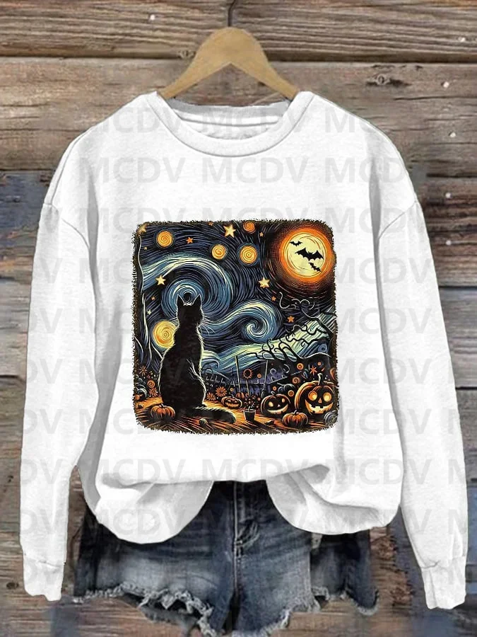 Retro Cute Skeleton Hand Boop Dog Funny Halloween Print Casual Sweatshirt