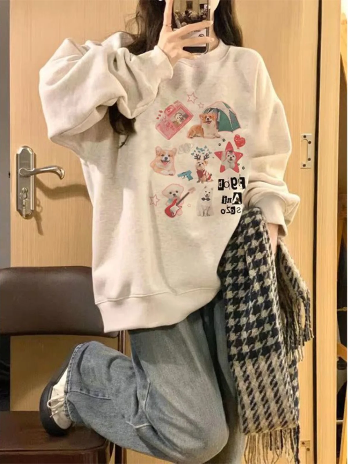 سترة نسائية دائرية أمريكية كلاسيكية فضفاضة للربيع والخريف باللون الأبيض ey Lazy Sle ملابس خارجية عصرية مريحة