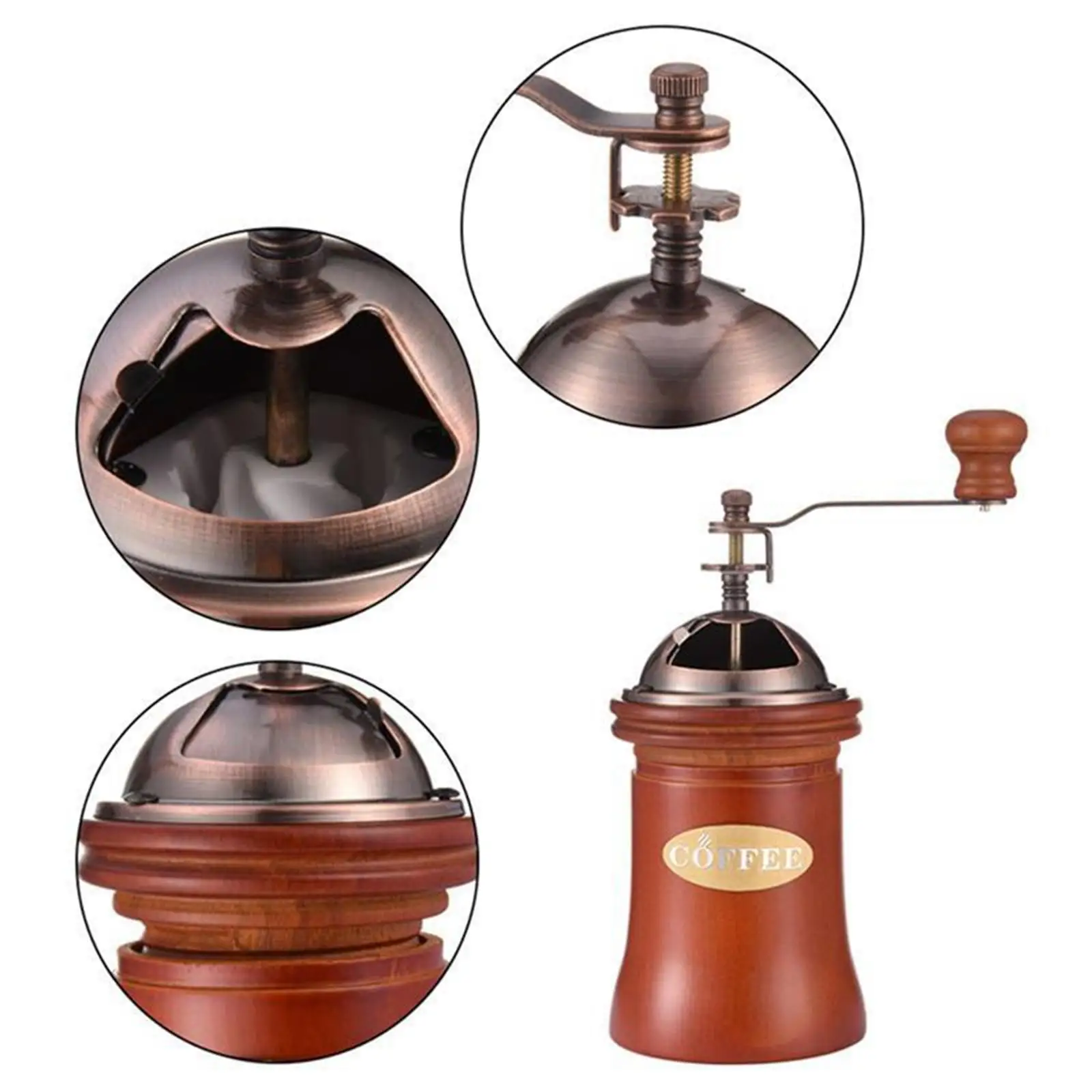 Wood Classic Manual Coffee Grinder w/Wood Base Hand Crank Coffee Bean Mill