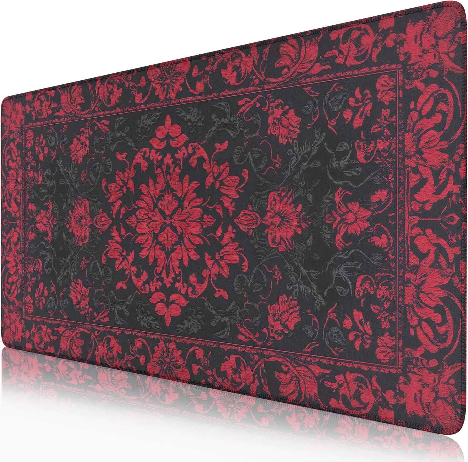 Viktorianische Gothic-Schreibtischunterlage mit Blumenmuster – schwarz-rotes Barock-XXL-Mauspad, dunkle Academia-Vintage-Ästhetik für Büro und Desktop