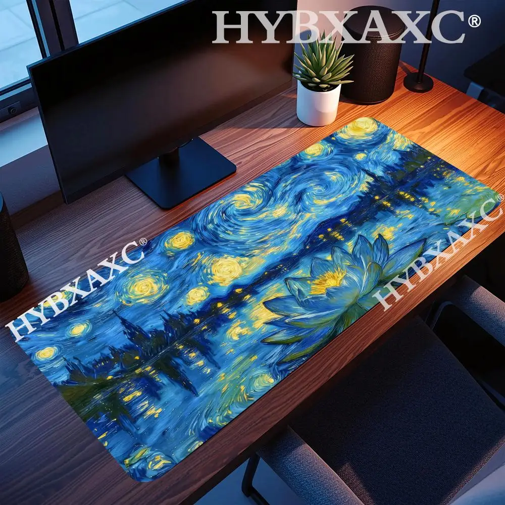 

HYBXAXC Van Gogh's Starry Night and Lotus Design Mouse Pad Computer Offices Anti-slip Playmat for MTG DTCG CCG RPG Trading Rug