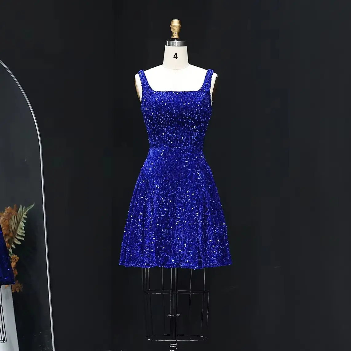 Sharon Said elegante azul real lentejuelas Spaghetti Strap vestido de fiesta corto vestidos de fiesta de noche SH250 personalizado