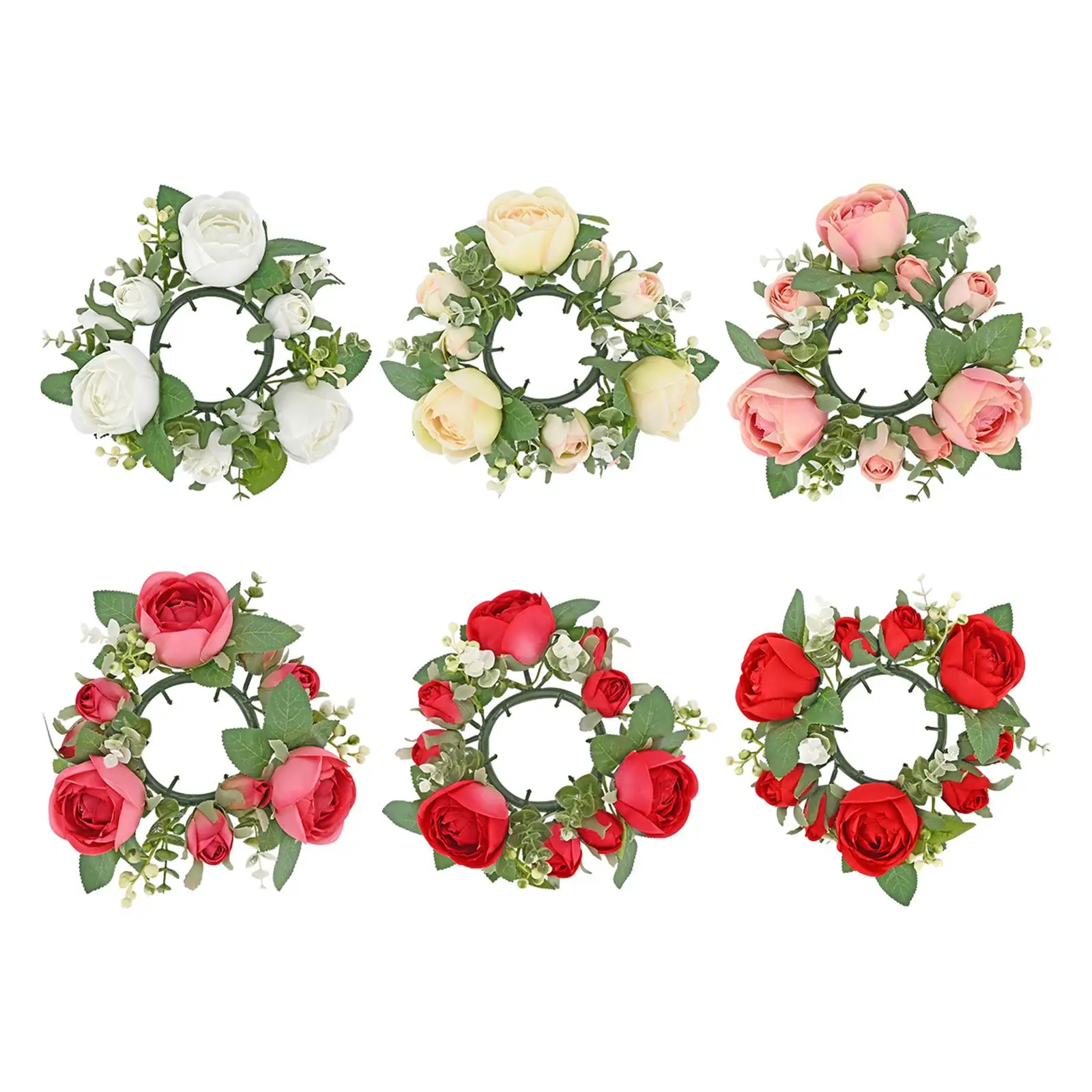 Pillar Candle Ring Artificial Wreath Rose Garland Pillar Candleholder for Thanksgiving Table Festival Halloween Living Room