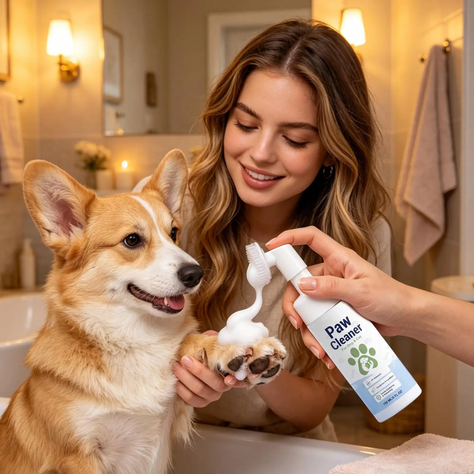 Pet paw cleaner, suitable for dogs and cats, no-rinse foam cleaner, fragrance-free, pH balanced formula, amazing foam