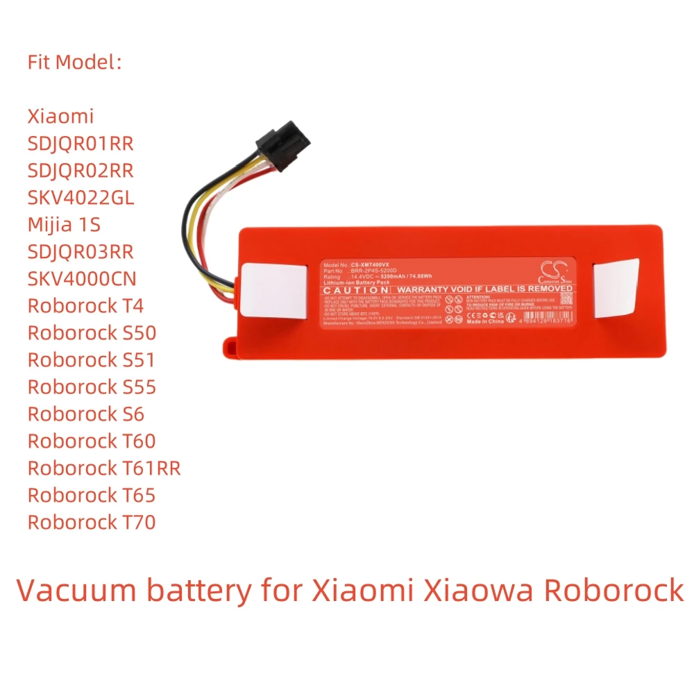 Литий-ионная вакуумная батарея для Xiaomi Xiaowa Roborock, 14,4 В, 5200 мАч, SDJQR02RR SKV4022GL Mijia 1S C10 C102-00 E20 E202-00 RSD0122CE E5